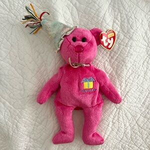 Vintage Beanie Babies January Birthday Pink Bear with Party Hat